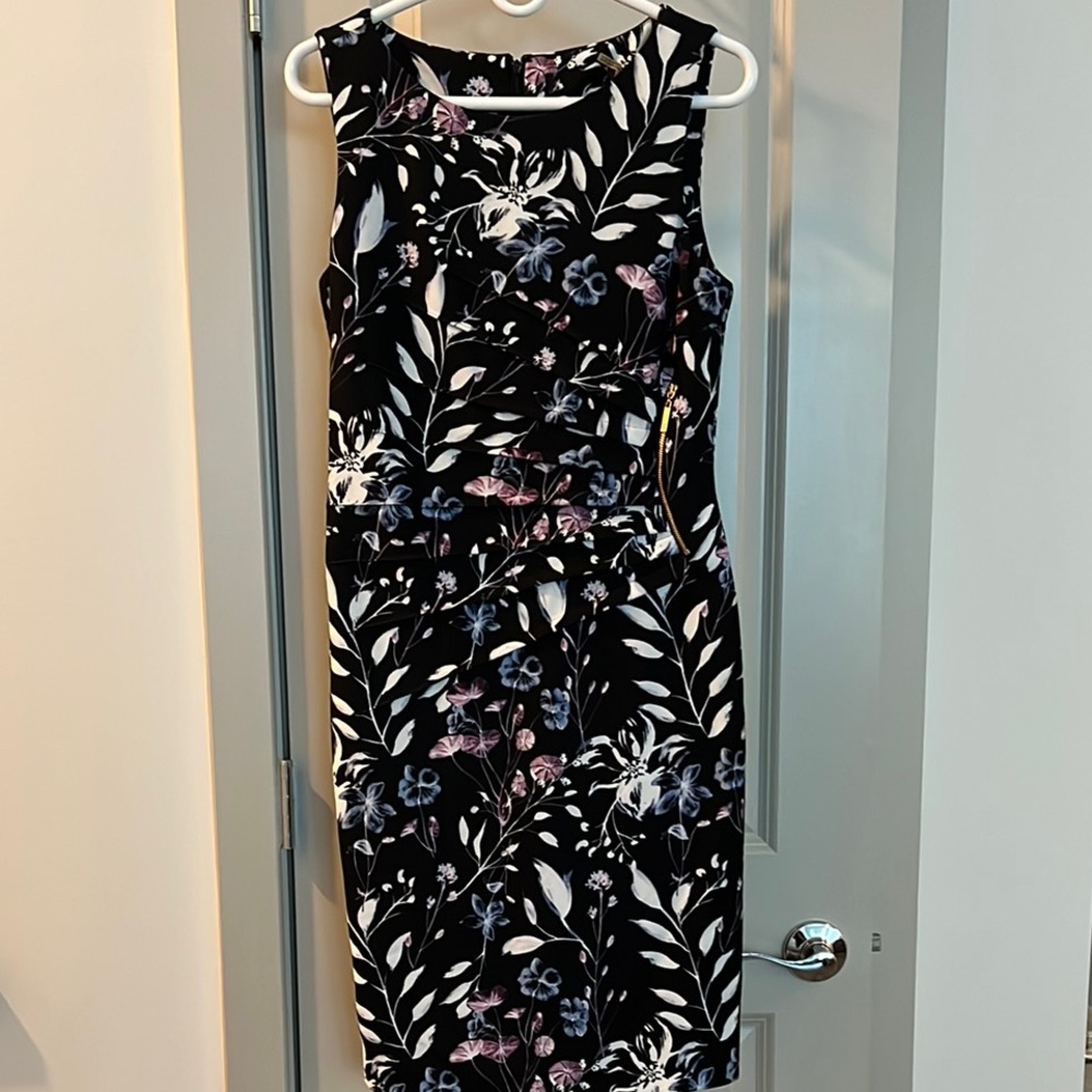 Floral Black and White Sleeveless Dress
